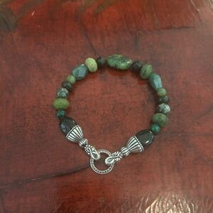 Designer Signed Carolyn Pollack Green Stones 925 Sterling Silver Bracelet 7.5”